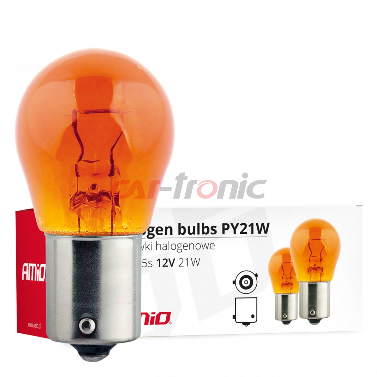 Żarówki halogenowe PY21W BAU15s 12V 21W AMBER 10 szt. (E8) AMIO-01158