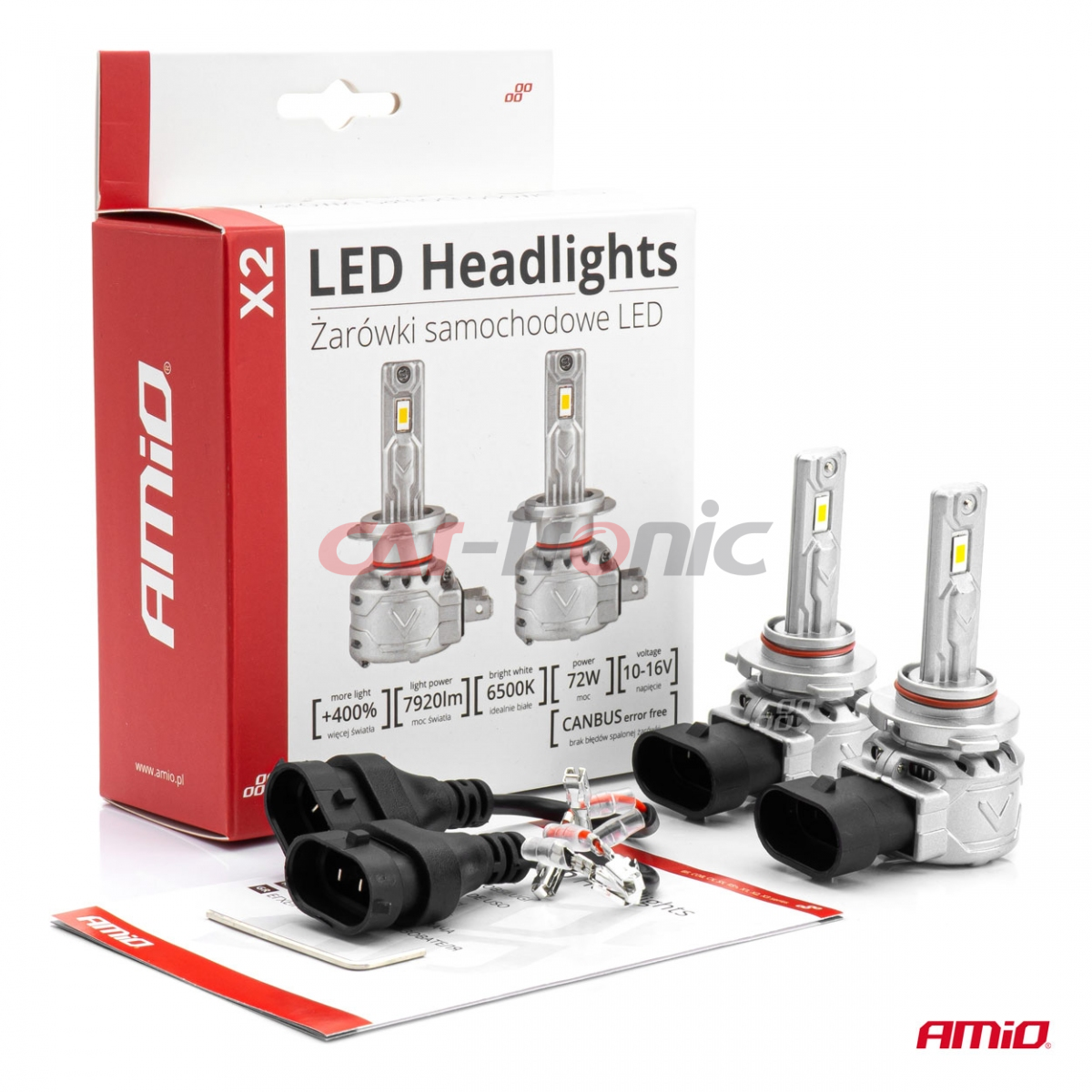 Żarówki samochodowe LED seria X2 HB3 9005/HIR1 9011/H10 6500K Canbus AMIO-02975