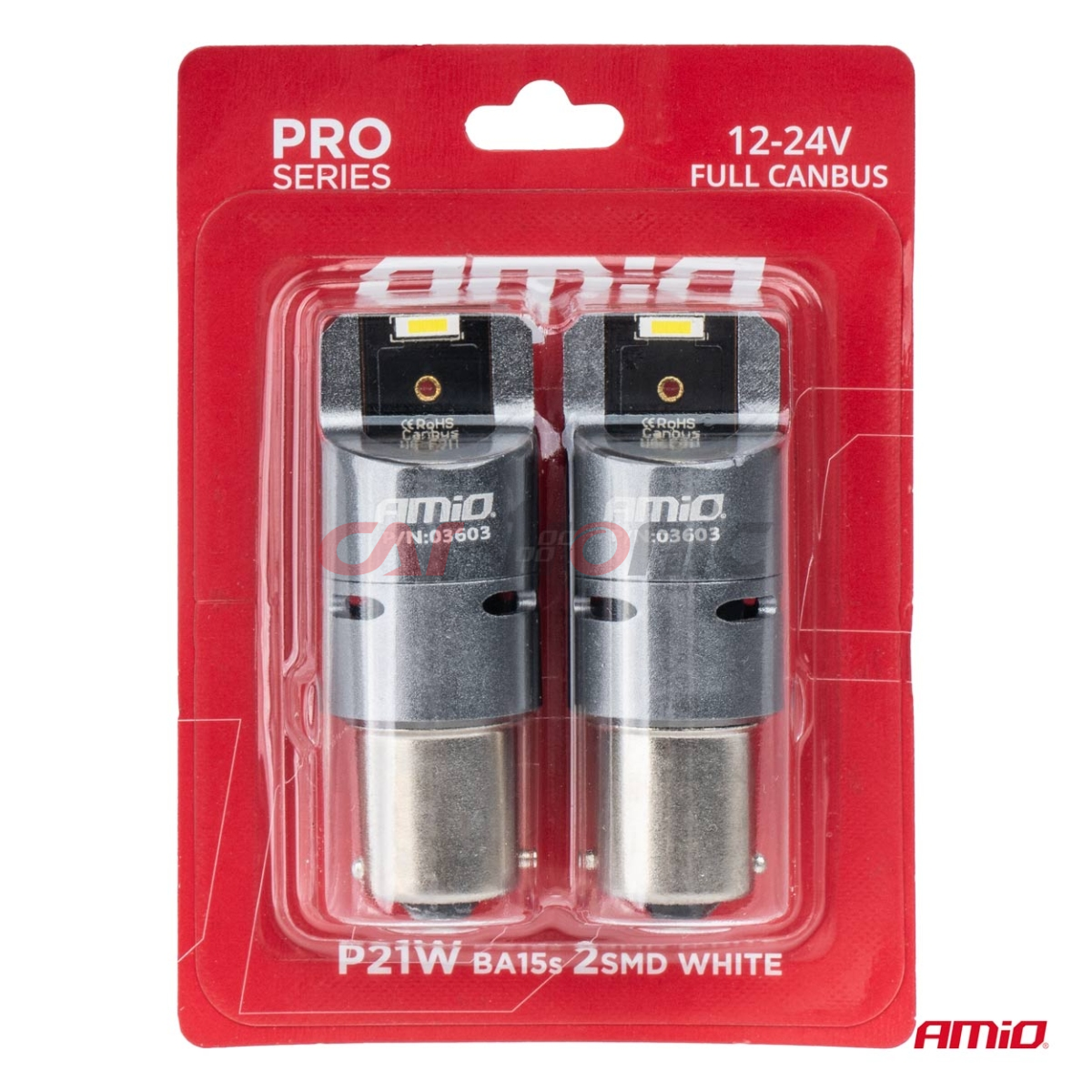 Żarówki LED FULL CANBUS PRO BA15S P21W 2x1860SMD białe 12V 24V AMIO-03603