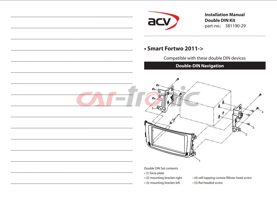 Ramka radiowa 2 DIN zestaw Smart Fortwo 2010 - 2014