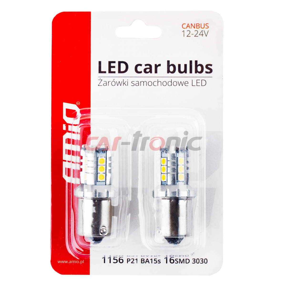 Żarówki LED CANBUS 3030 16SMD 1156 BA15S P21W R10W R5W White 12V 24V AMIO-02796