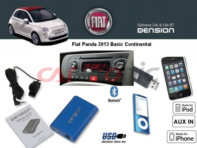 Cyfrowa zmieniarka Dension Bluetooth,USB,iPod,iPhone,AUX - Fiat Panda 2013 Basic Continental