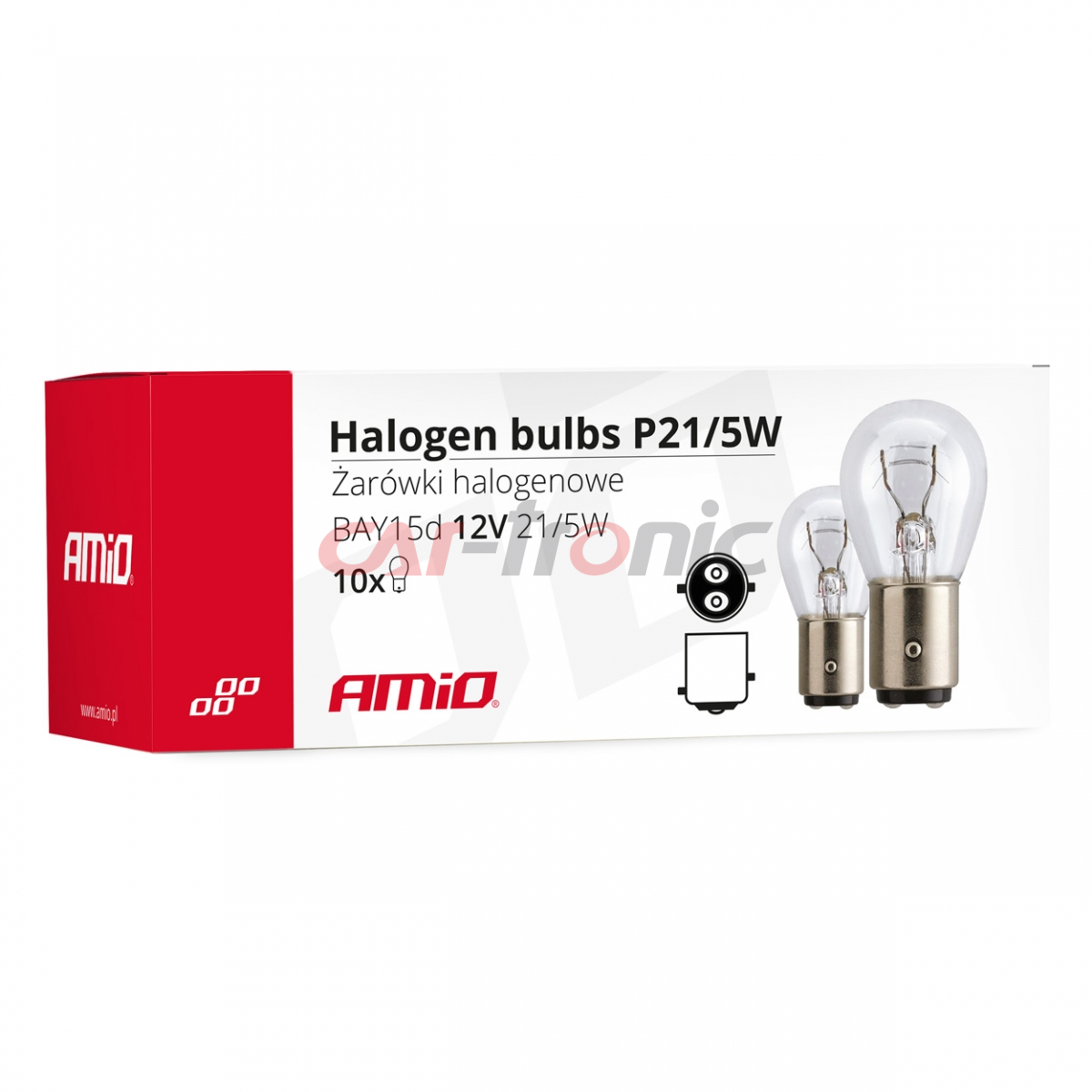 Żarówki halogenowe P21/5W BAY15D 12V 21W/5W 10 szt. (E8) AMIO-01488