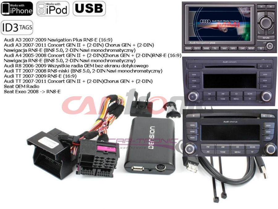 Cyfrowa zmieniarka Dension USB,iPod,iPhone,AUX,ID - Audi RNS-E