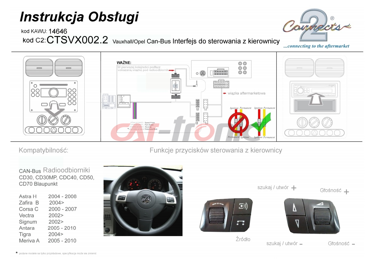 Adapter do sterowania z kierownicy Opel Astra,Corsa,Meriva,Vectra,Zafira 2004-> CTSVX002.2