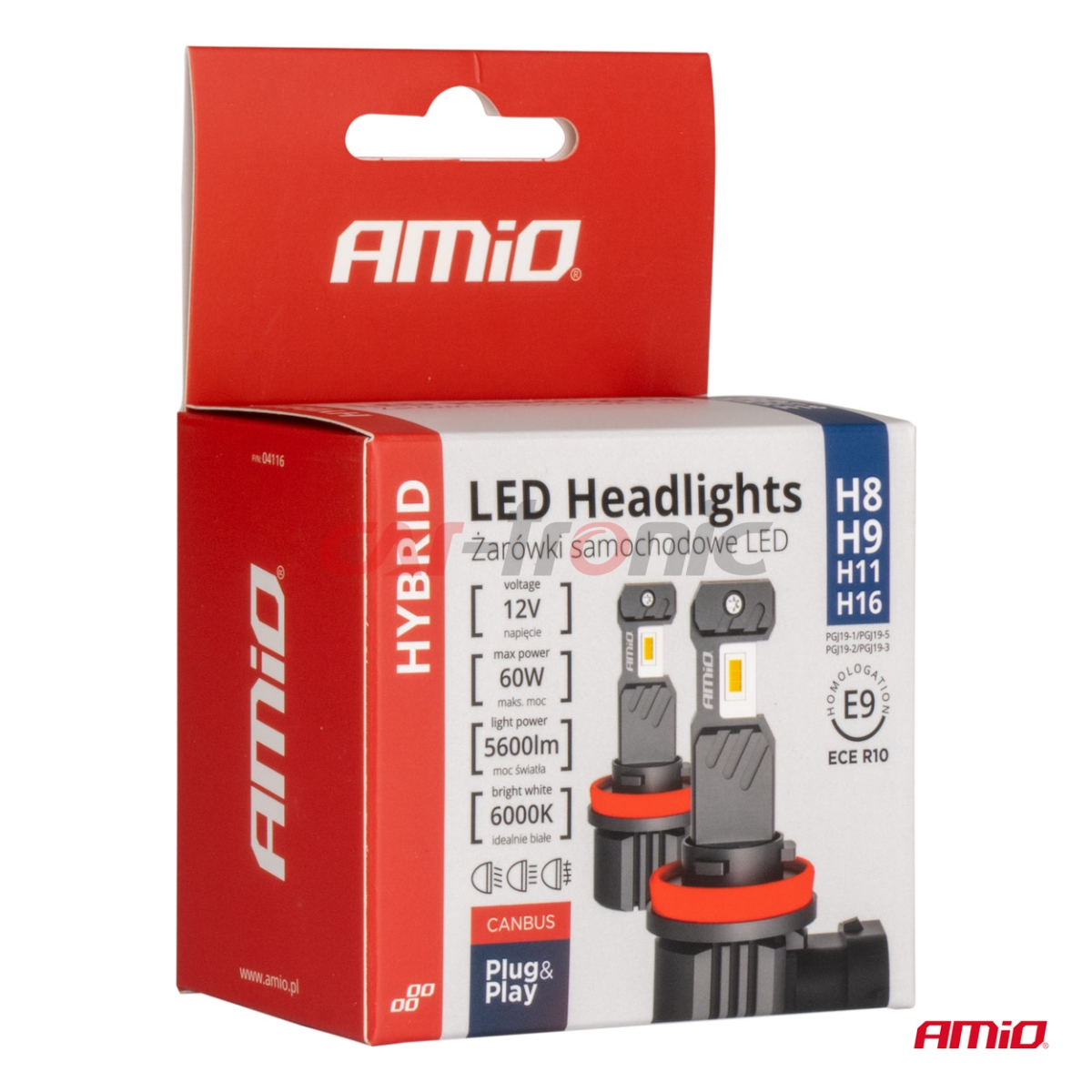 Żarówki samochodowe LED seria HYBRID H8 H9 H11 H16 6000K Canbus 60W AMIO-04116