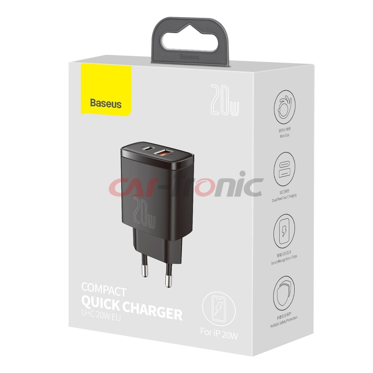 Ładowarka sieciowa Baseus Compact Quick Charger, USB, USB-C, 20W czarna