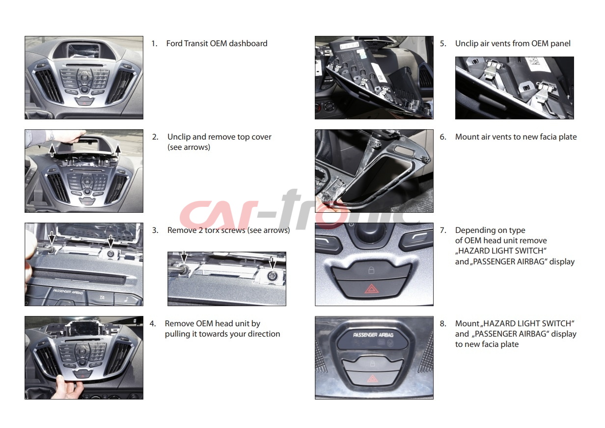 Ramka radiowa 2 DIN Ford Transit Custom (FCC) 11/2012->, Tourneo (FAC) 11/2012-> phoenix silver