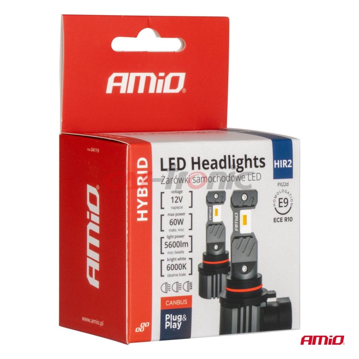 Żarówki samochodowe LED seria HYBRID HIR2 6000K Canbus 60W AMIO-04119