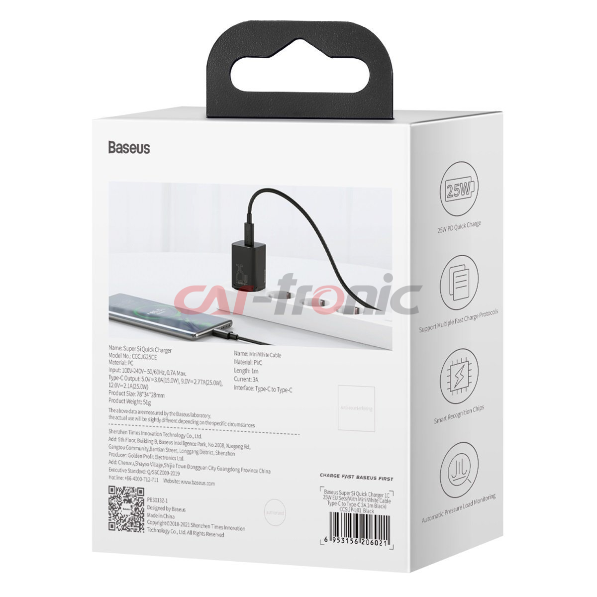 Ładowarka sieciowa USB-C Baseus Mini Power Delivery 25W z kablem USB-C 100 cm czarna