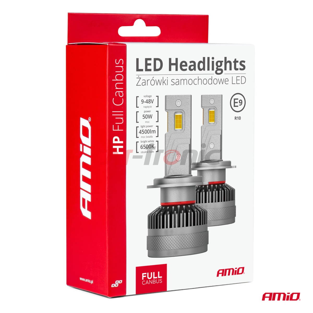 Żarówki samochodowe LED seria HP Full Canbus H4/H19 12V 24V 6500K AMIO-03673