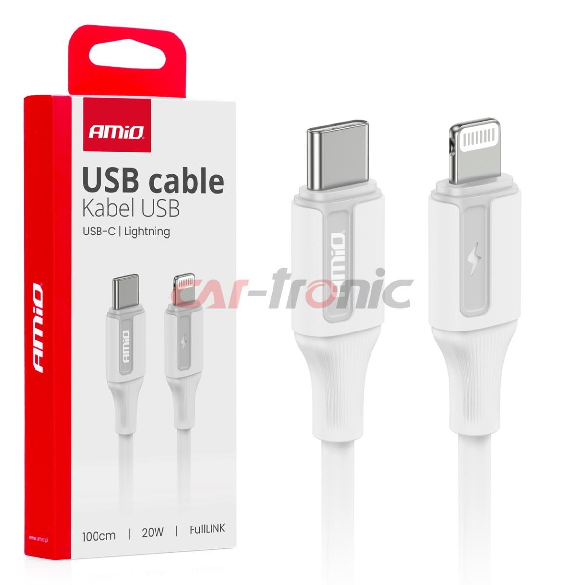 Kabel do ładowania USB-C - IPHONE LIGHTNING 20W 100cm AMIO-03922