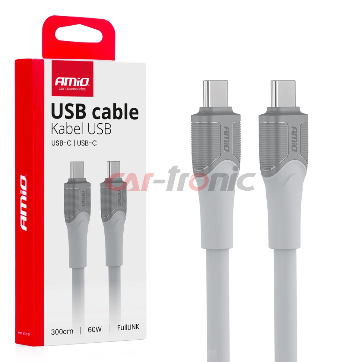 Kabel do łądowania USB-C USB-C 60W 300cm FullLINK model X111 transmisja danych AMIO-04293