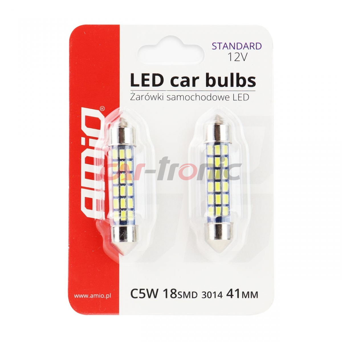 Żarówki LED STANDARD 3014 18SMD Festoon C5W C10W C3W 41mm White 12V AMIO-01092