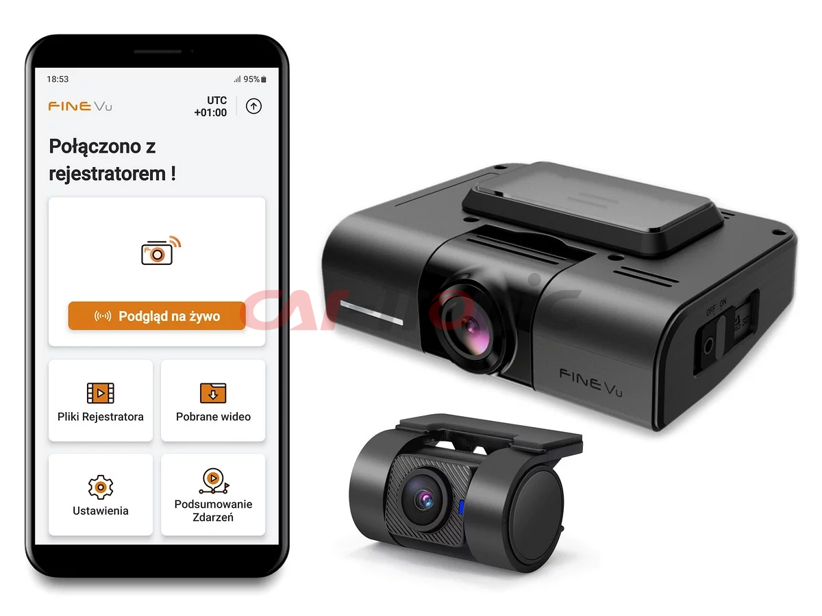 Wideorejestrator FineVu GX400 - rejestrator QHD+FHD WiFi GPS radary, karta 32GB