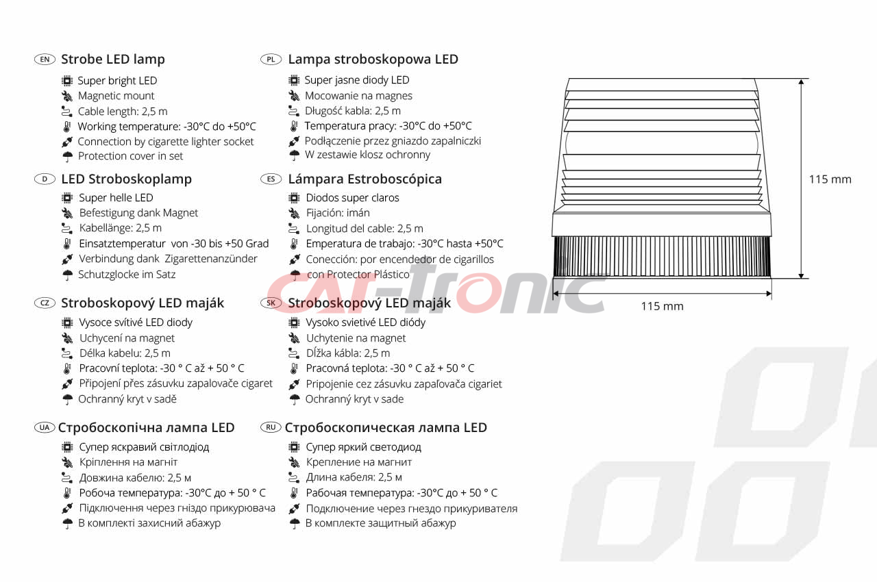 Lampa ostrzegawcza błyskowa stroboskopowa kogut LED 12V AMIO-01276