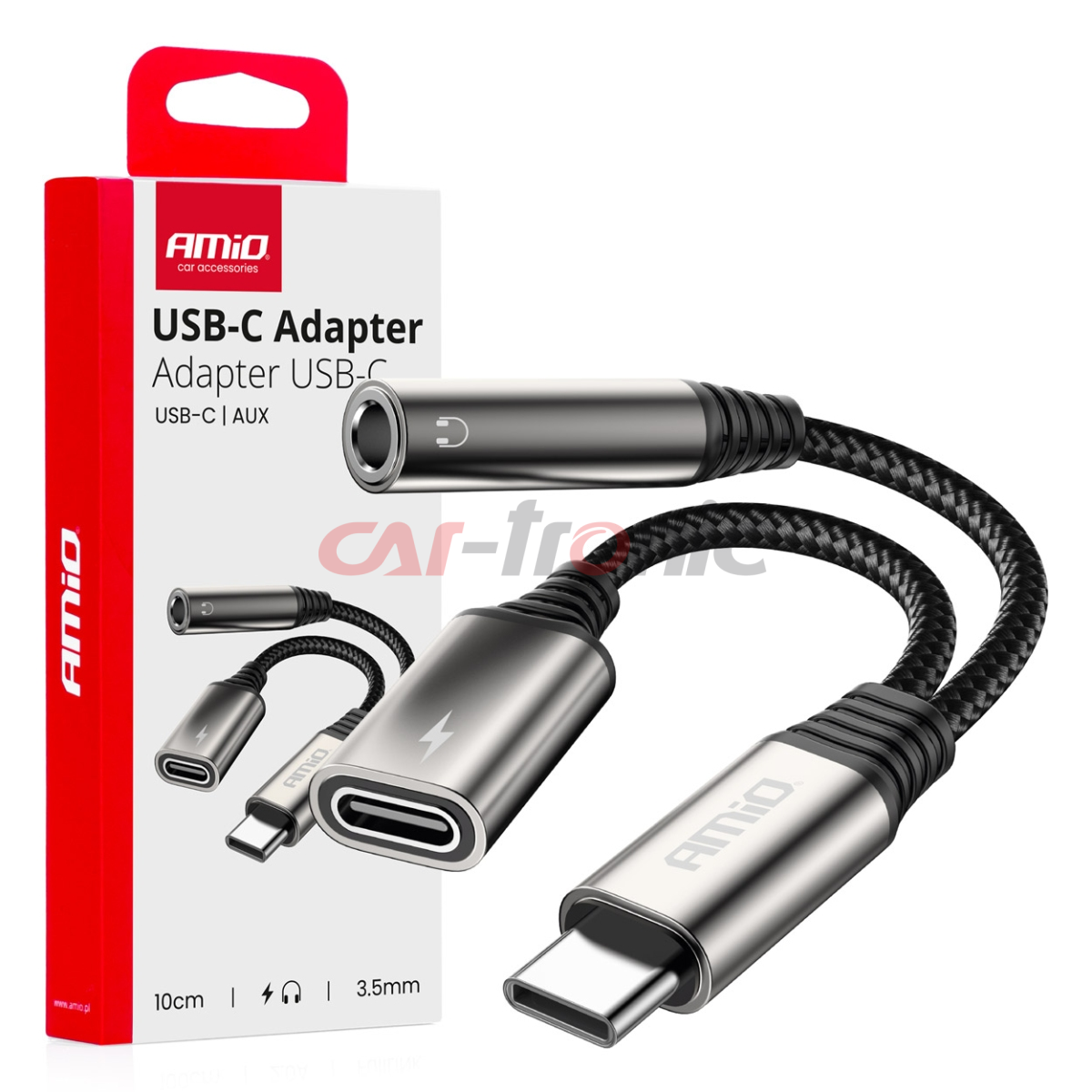 Adpater rozgałęźnik USB-C na USB-C + Mini Jack 3.5mm 10cm AMIO-04295