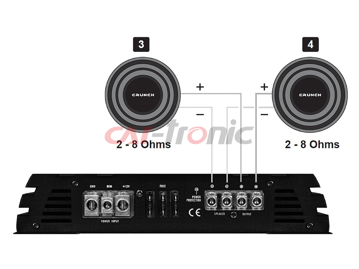 Crunch GPX2200.1D - wzmacniacz jednokanałowy, moc RMS 1x1100 Wat przy 1 Ohm