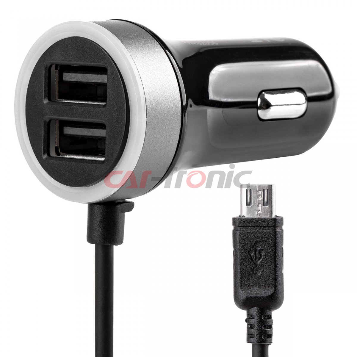 Ładowarka samochodowa PCH PRO-01 microUSB + 2x USB 2.4A 12V 24V AMIO-02056