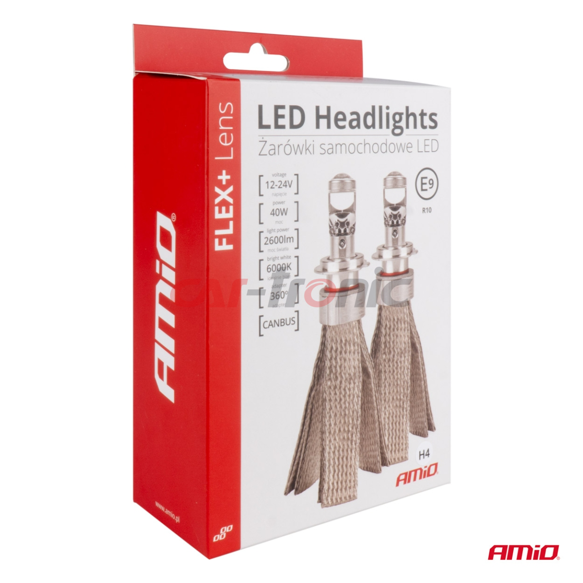 Żarówki samochodowe LED seria FLEX+ H4 soczewka 12V 24V 6000K Canbus AMIO-03658