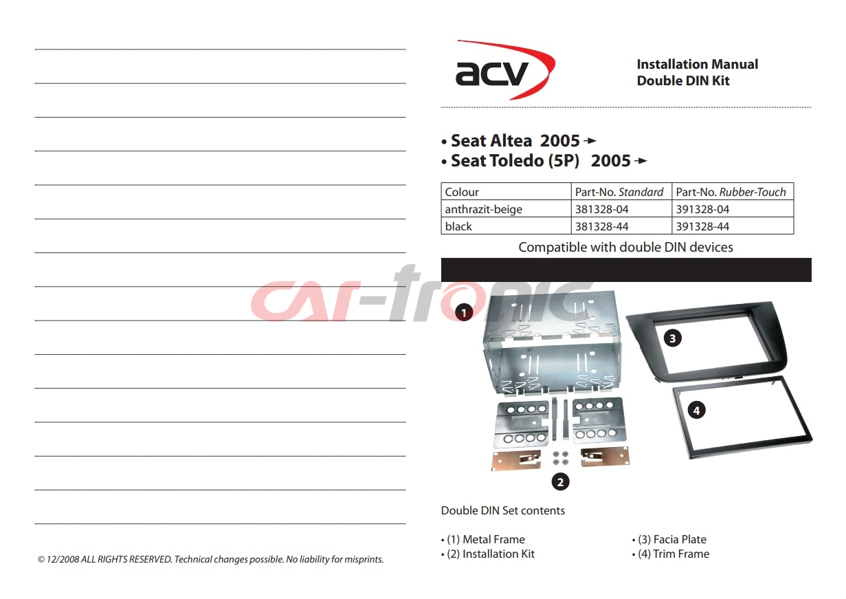 Ramka radiowa 2 DIN Seat Altea,Toledo 2004-> czarna