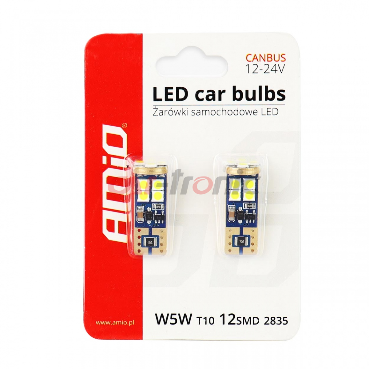 Żarówki LED CANBUS 12SMD 2835 T10e W5W White 12V 24V AMIO-01636