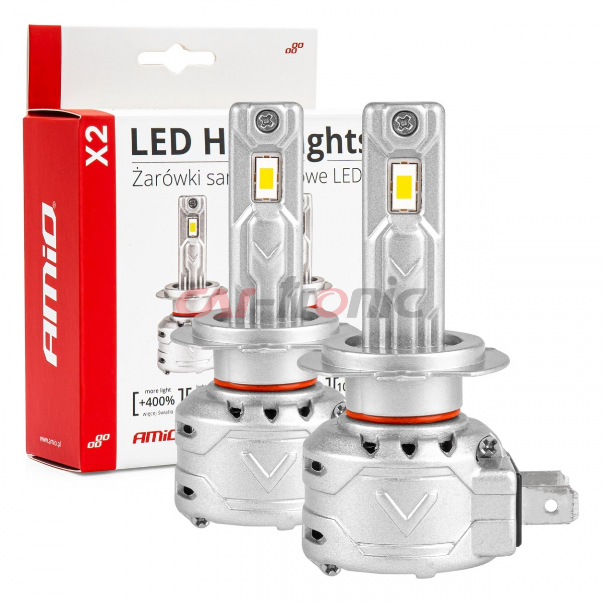 Żarówki samochodowe LED seria X2 H7 H18 6500K Canbus AMIO-02973