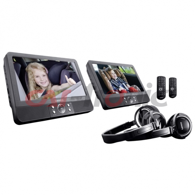 Lenco DVP-939 2 x 9” przenośny odtwarzacz DVD z USB, SD, wbudowanym akumulatorem, słuchawkami i uchwytem