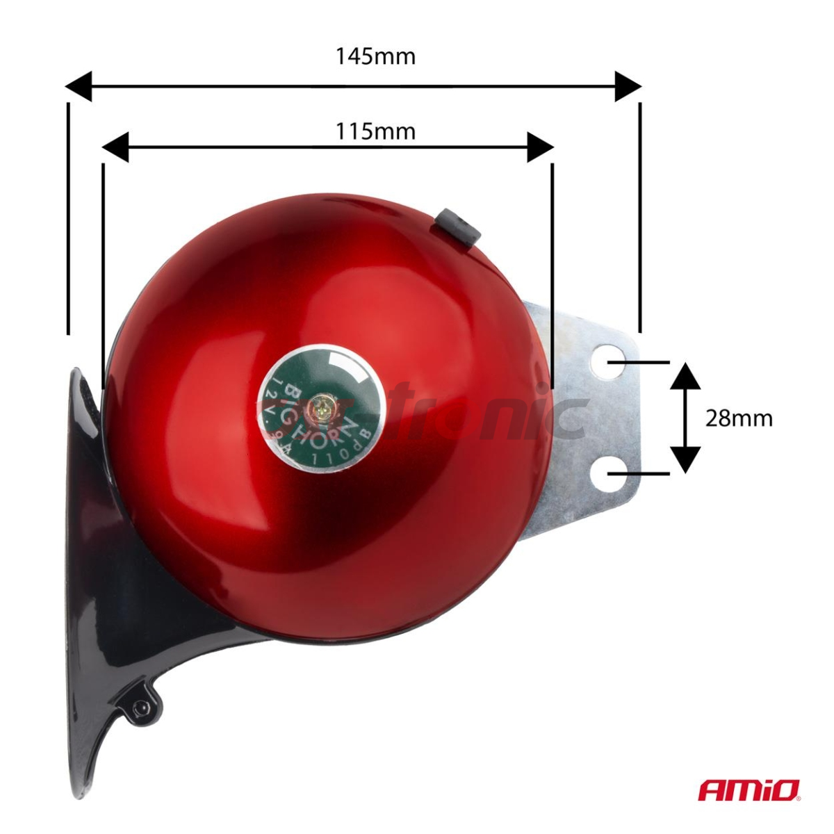 Klakson sygnał dźwiękowy komplet 2 szt. czerwone 125 mm 12V AMIO-04075