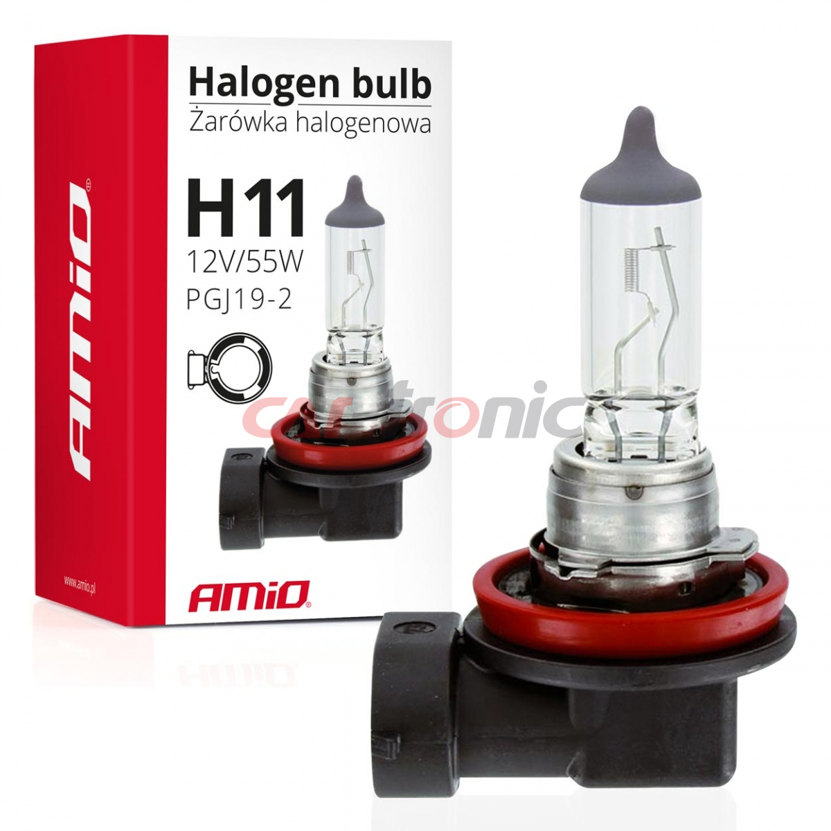 Żarówka halogenowa H11 12V 55W filtr UV (E8) AMIO-01159