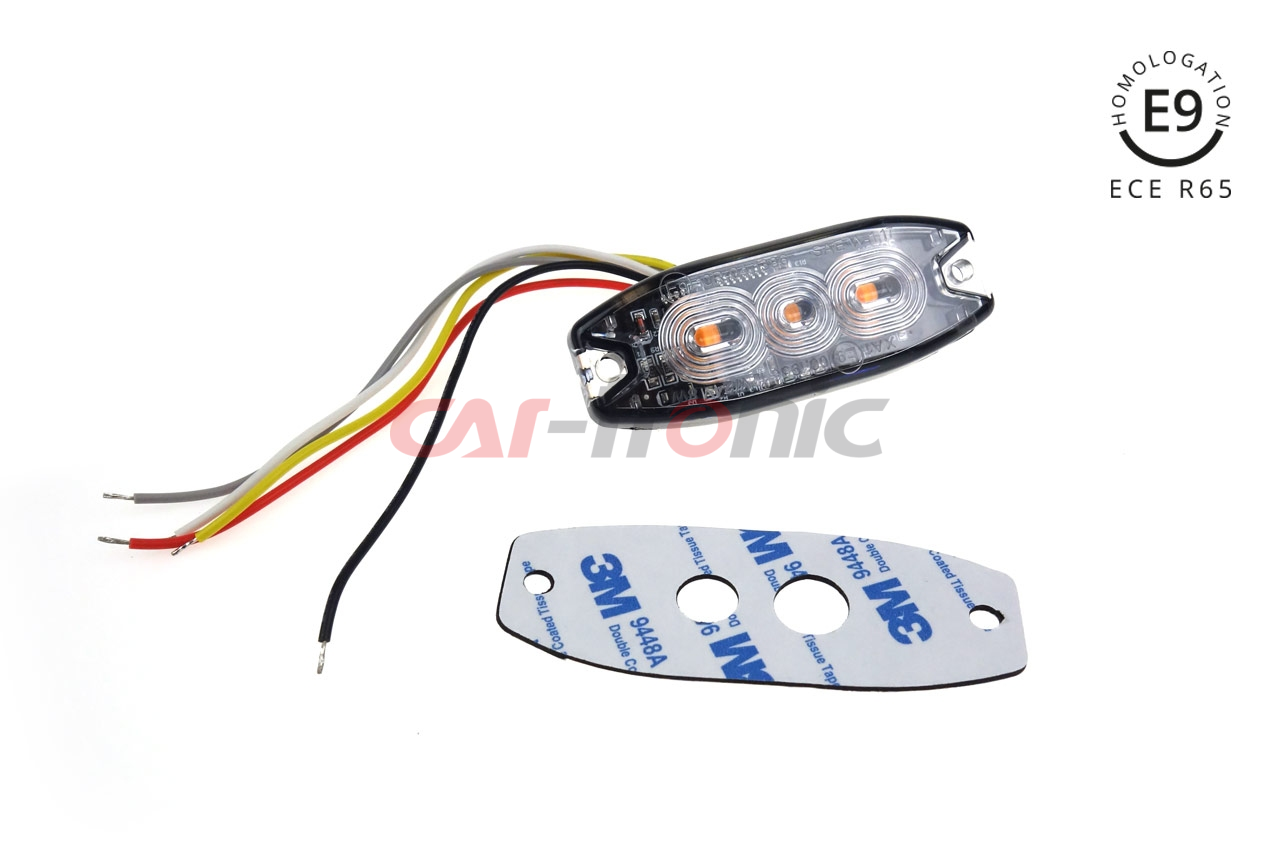 Lampa błyskowa ostrzegawcza płaska 3 LED R65 R10 12-24V AMIO-02297