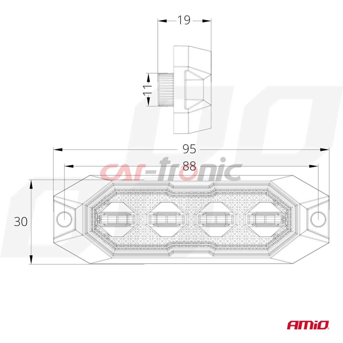 Lampa błyskowa ostrzegawcza płaska 4x3W LED R65 R10 12V 24V AMIO-03929