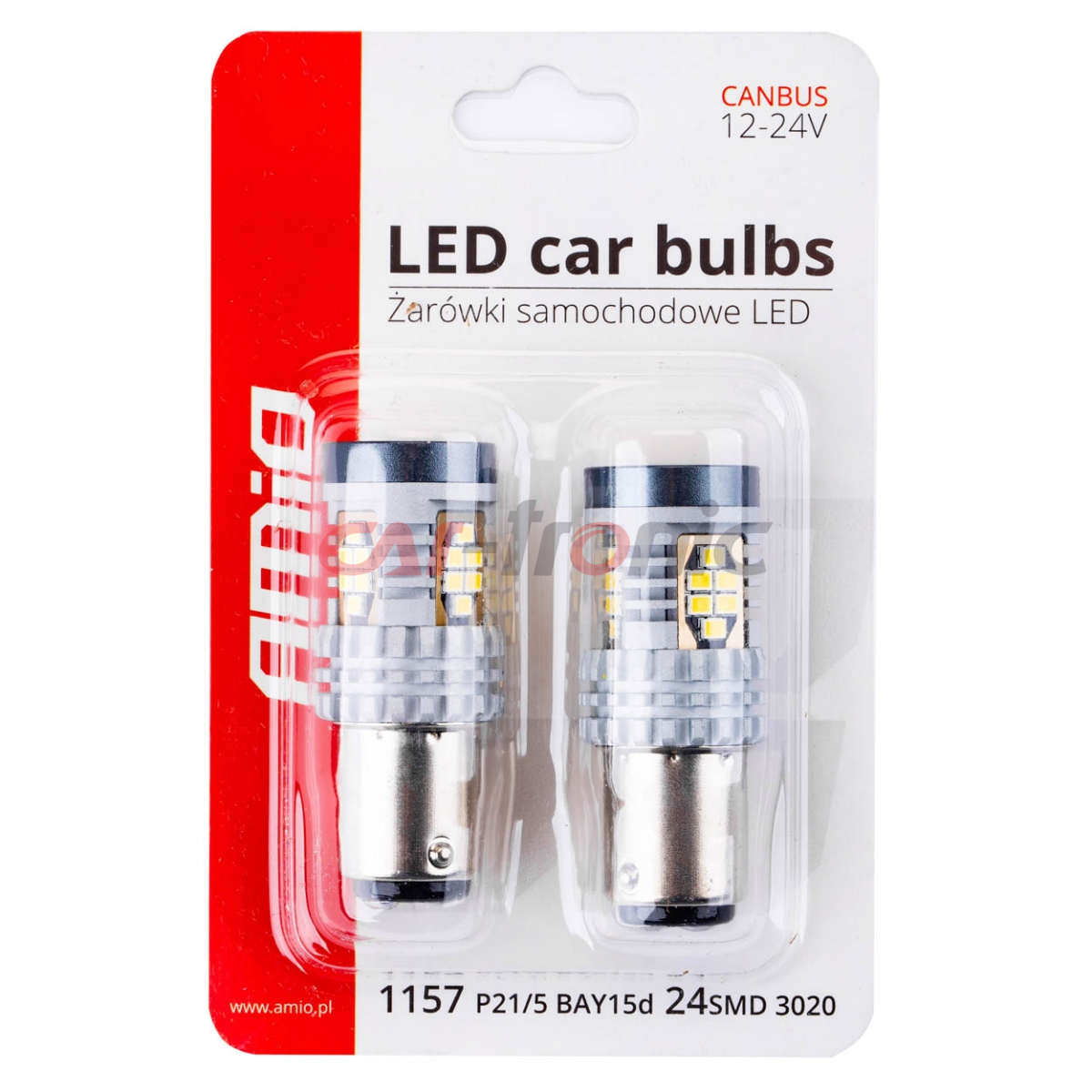 Żarówki LED CANBUS 3020 24SMD 1157 BAY15D P21/5W White 12V 24V AMIO-02798