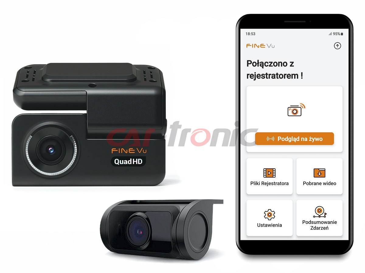 Wideorejestrator FineVu GX300 QHD+FHD WiFi GPS Fotoradary, karta 128 GB