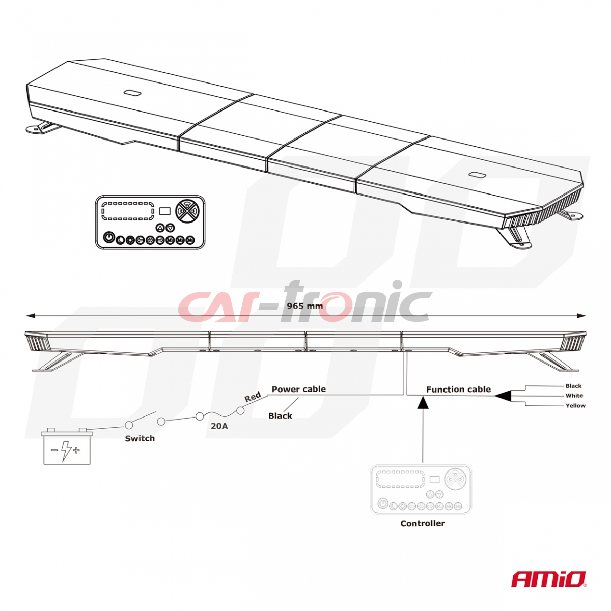 Belka ostrzegawcza LED 51 funkcji 96cm homologacja R65 R10 12-24V AMIO-03343