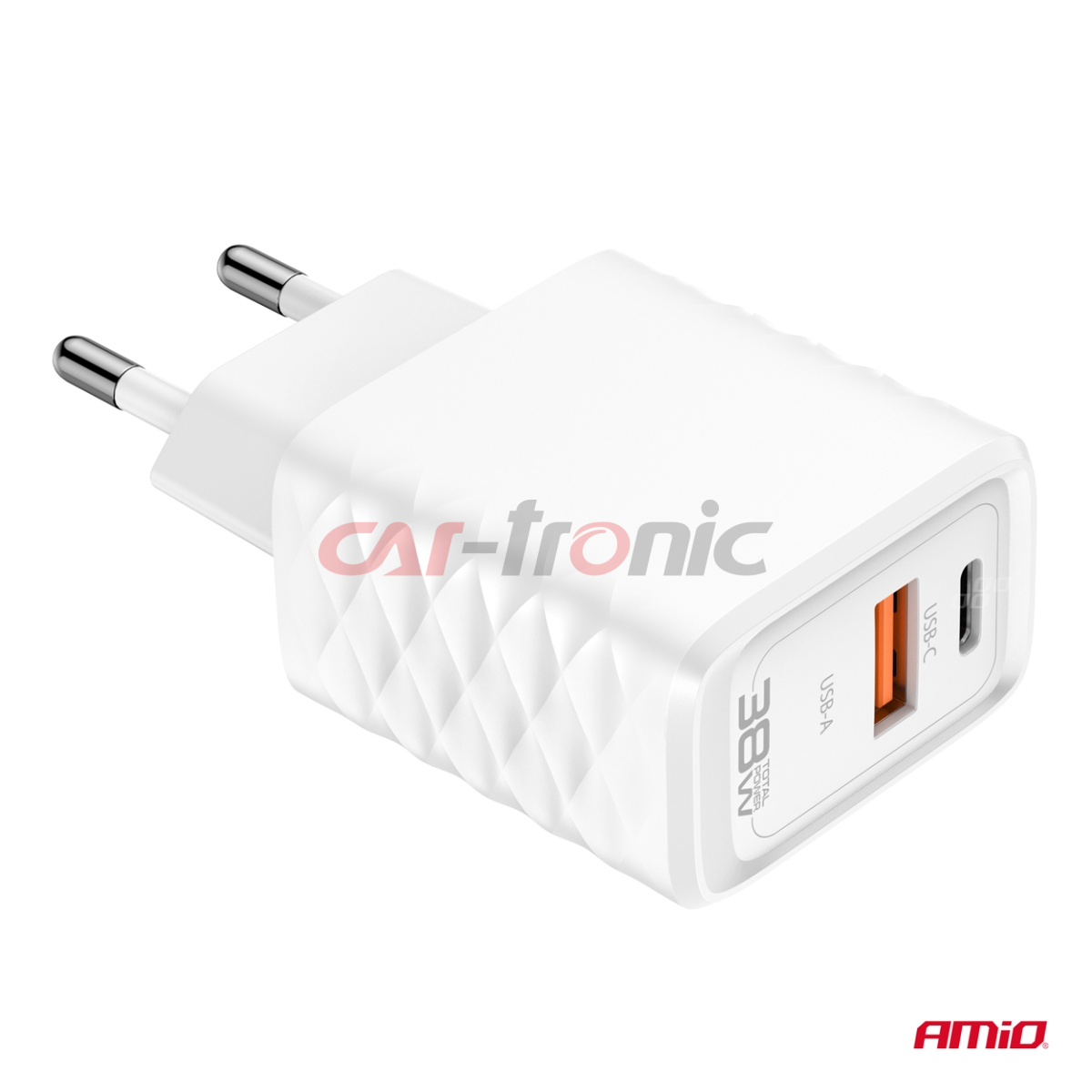 Ładowarka sieciowa Quick Charge GaN 38W USB-A + USB-C AMIO-04287