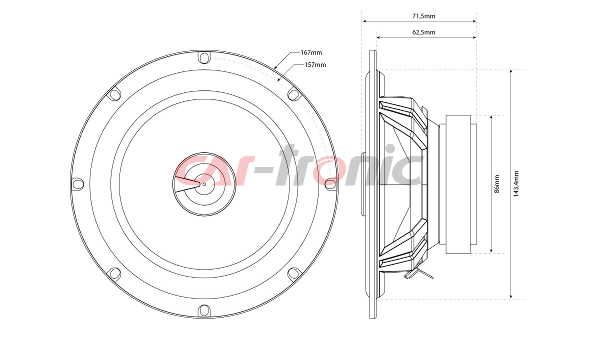 Głośniki samochodowe 2 - drożne współosiowe MTX AUDIO TR65C, 4 Ohm, 65W RMS, 165 mm