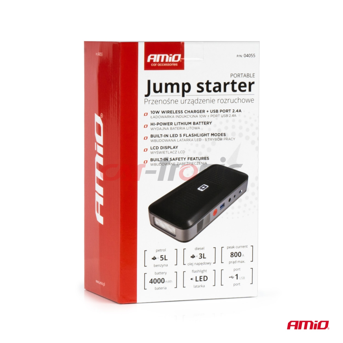 Urządzenie rozruchowe booster jump starer powerbank 12V 12Ah 800A AMIO-04055