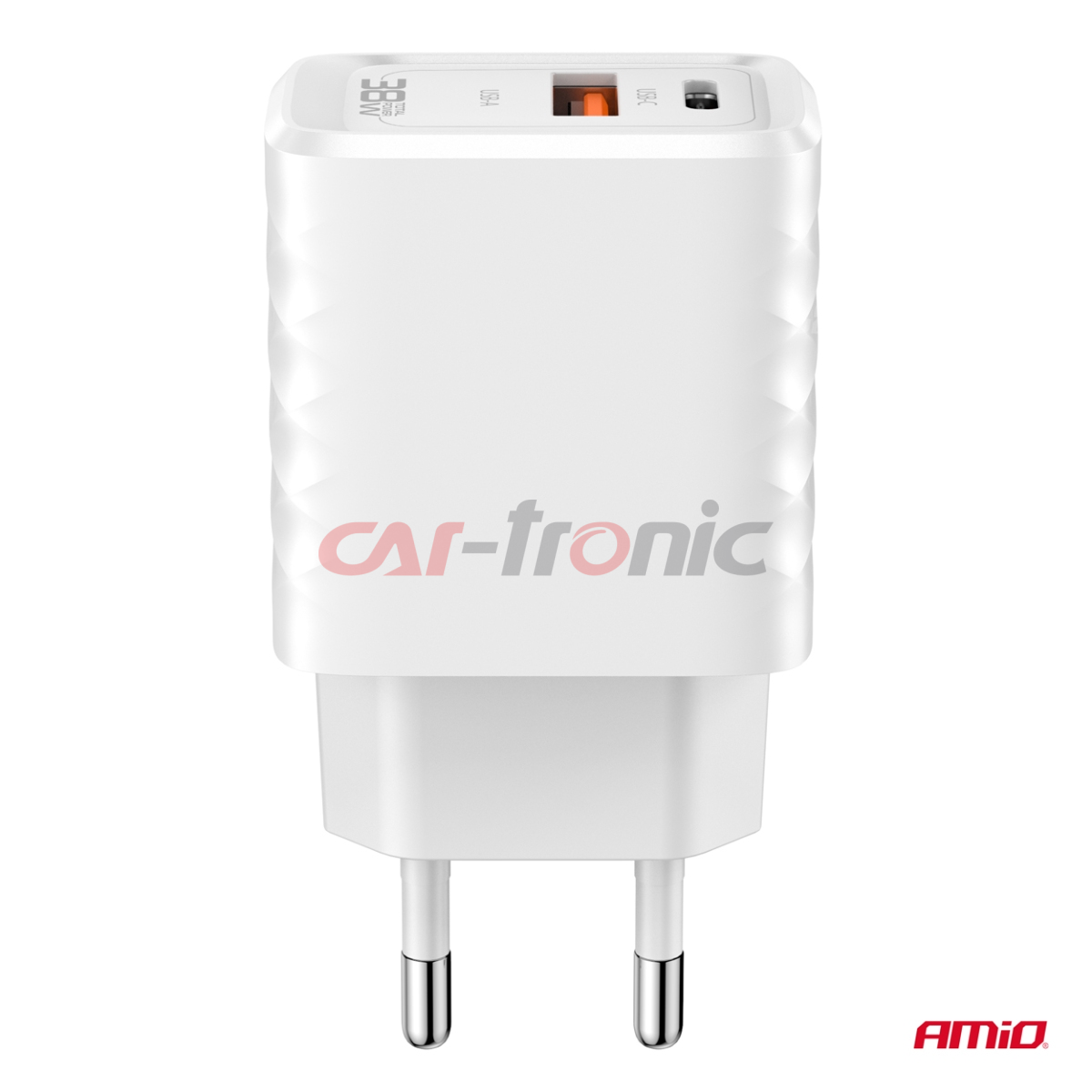 Ładowarka sieciowa Quick Charge GaN 38W USB-A + USB-C AMIO-04287