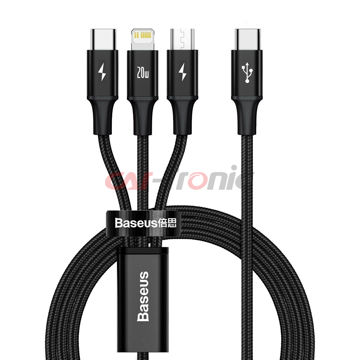 Kabel USB-C 3w1 micro USB / Lightning / USB-C, 20W, 1.5m czarny