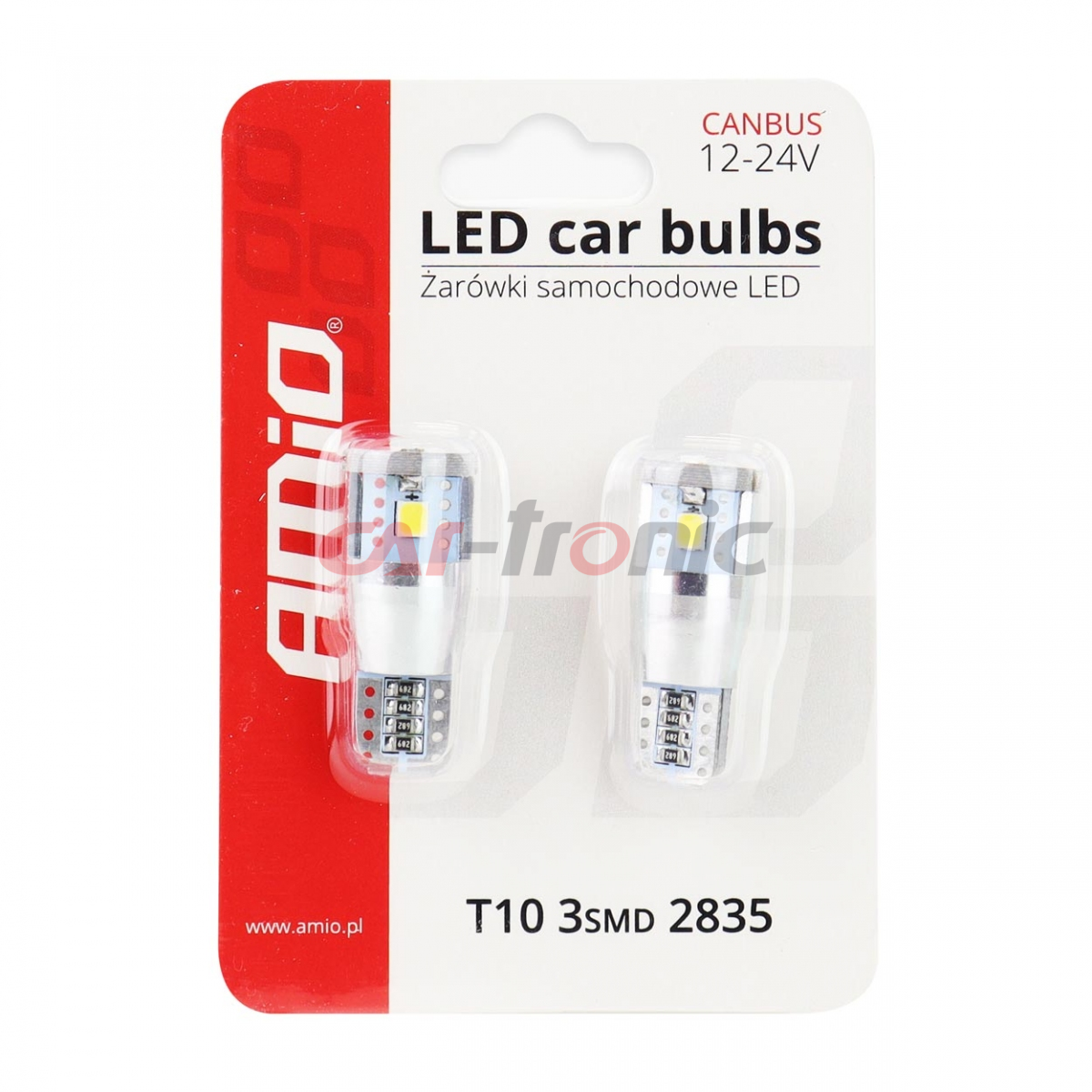 Żarówki LED CANBUS 3SMD 2835 T10e W5W ALU White 12V 24V AMIO-01637