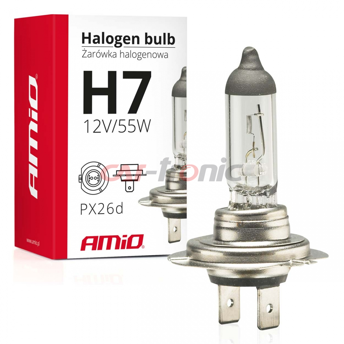 Żarówka halogenowa H7 12V 55W filtr UV (E8) AMIO-01156