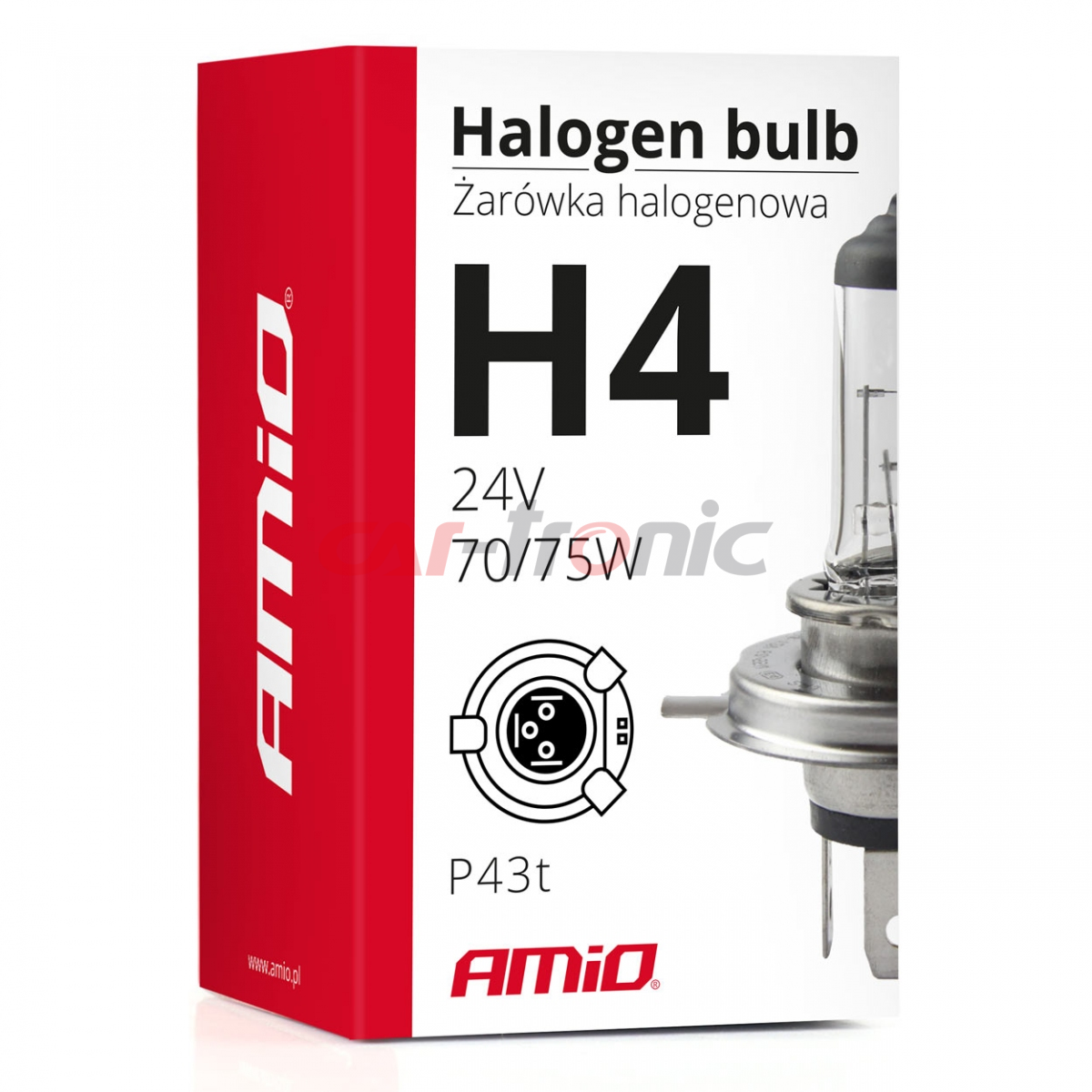 Żarówka halogenowa H4 24V 70/75W filtr UV (E8) AMIO-01267