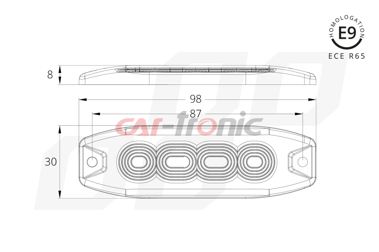 Lampa błyskowa ostrzegawcza płaska 4 LED R65 R10 12-24V AMIO-02298