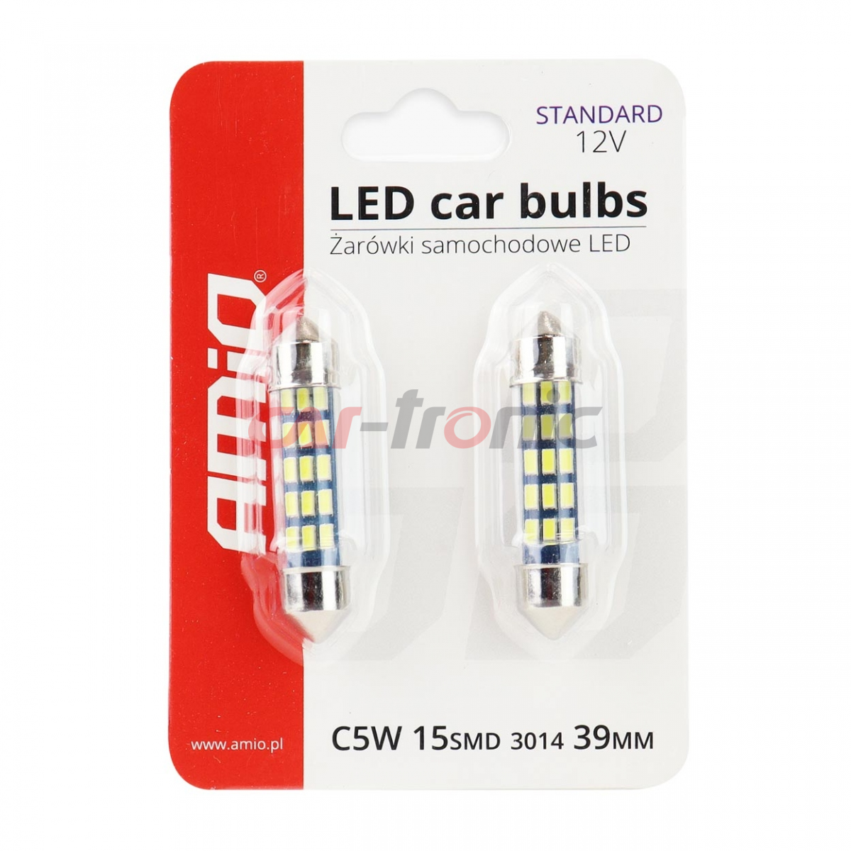 Żarówki LED STANDARD 3014 15SMD Festoon C5W C10W C3W 39mm White 12V AMIO-01091