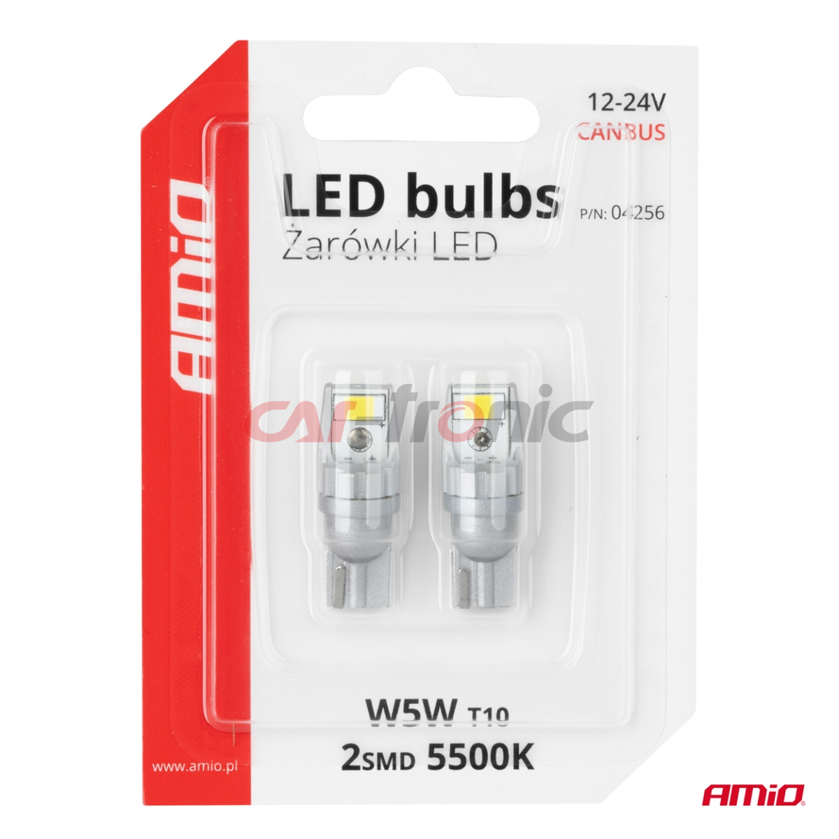 Żarówki LED CANBUS T10 W5W 2SMD 3570 White 12V 24V AMIO-04256