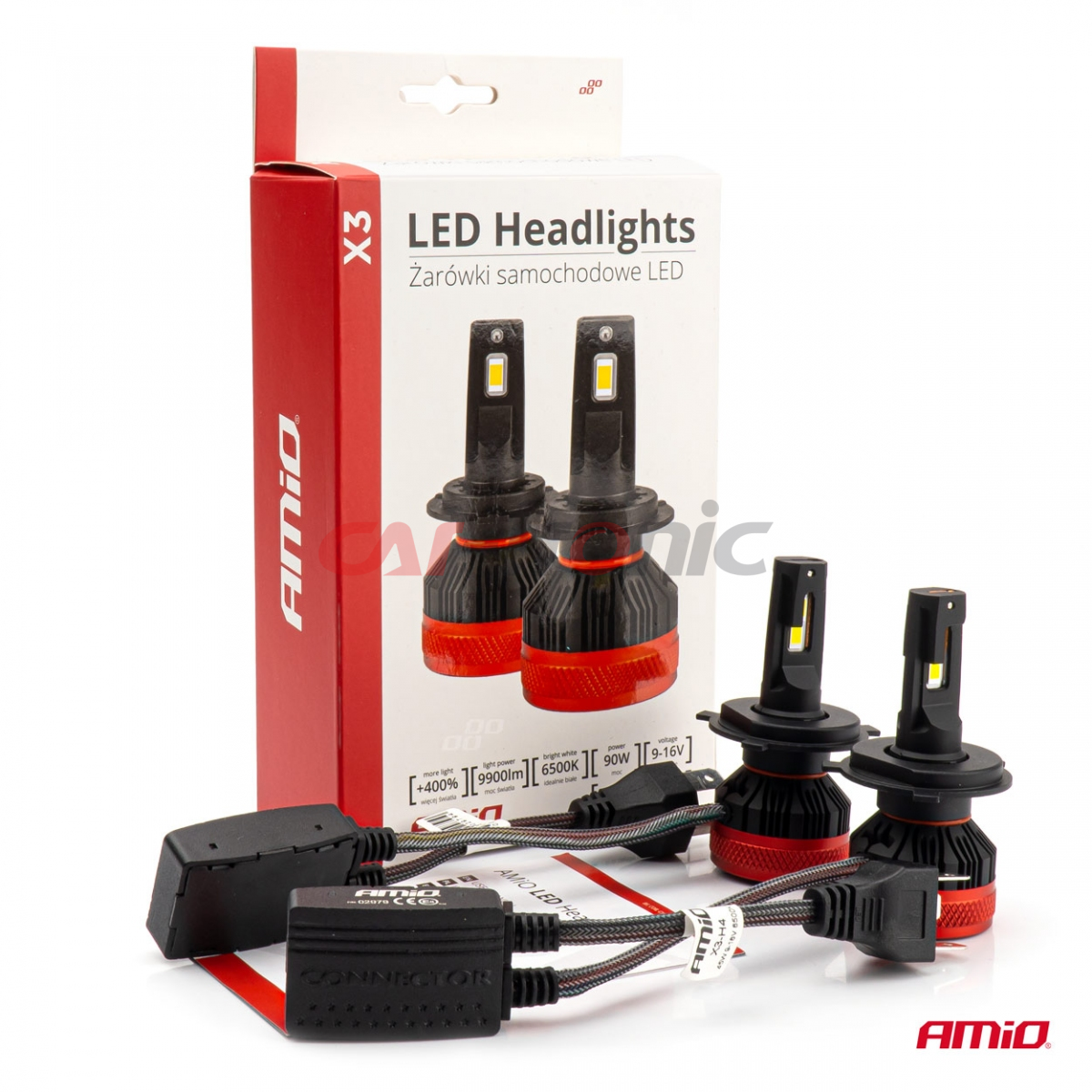 Żarówki samochodowe LED seria X3 H4/H19 6500K Canbus AMIO-02979