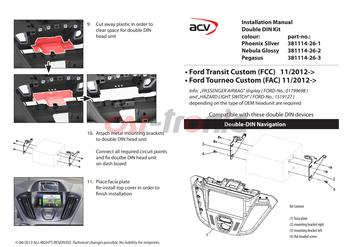 Ramka radiowa 2 DIN Ford Transit Custom (FCC) 11/2012->, Tourneo (FAC) 11/2012-> Nebula