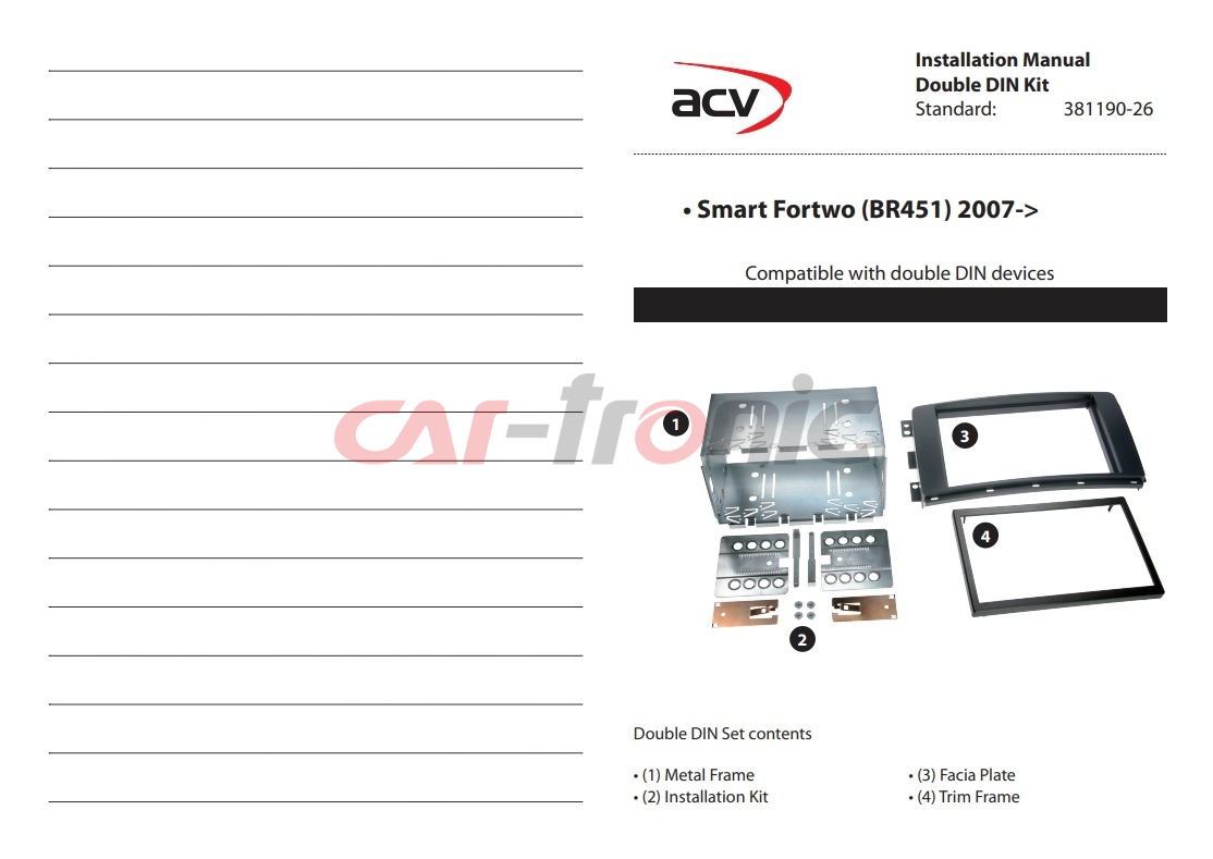 Ramka radiowa 2 DIN Smart Fortwo 2007->