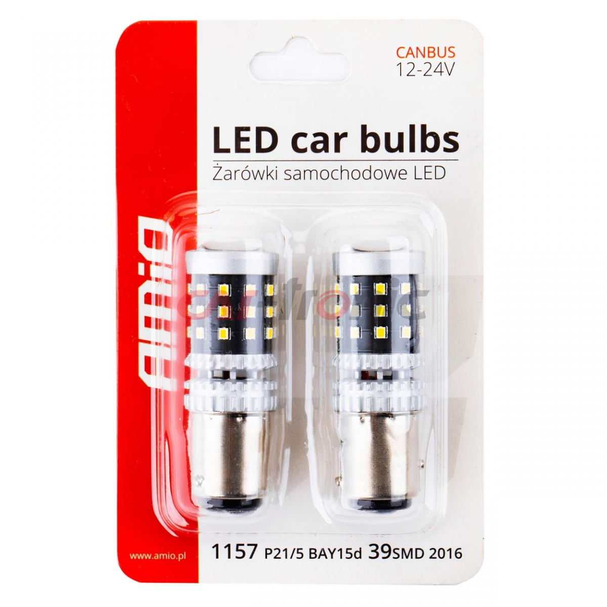 Żarówki LED CANBUS 2016 39SMD 1157 BAY15D P21/5W White 12V 24V AMIO-02800